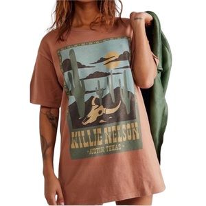 Daydreamer Free People Willie Nelson Crewneck Graphic Tee Dress in Suede NEW